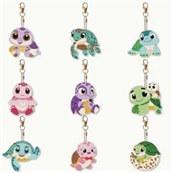 9 diamant nøgleringe med baby skildpadder